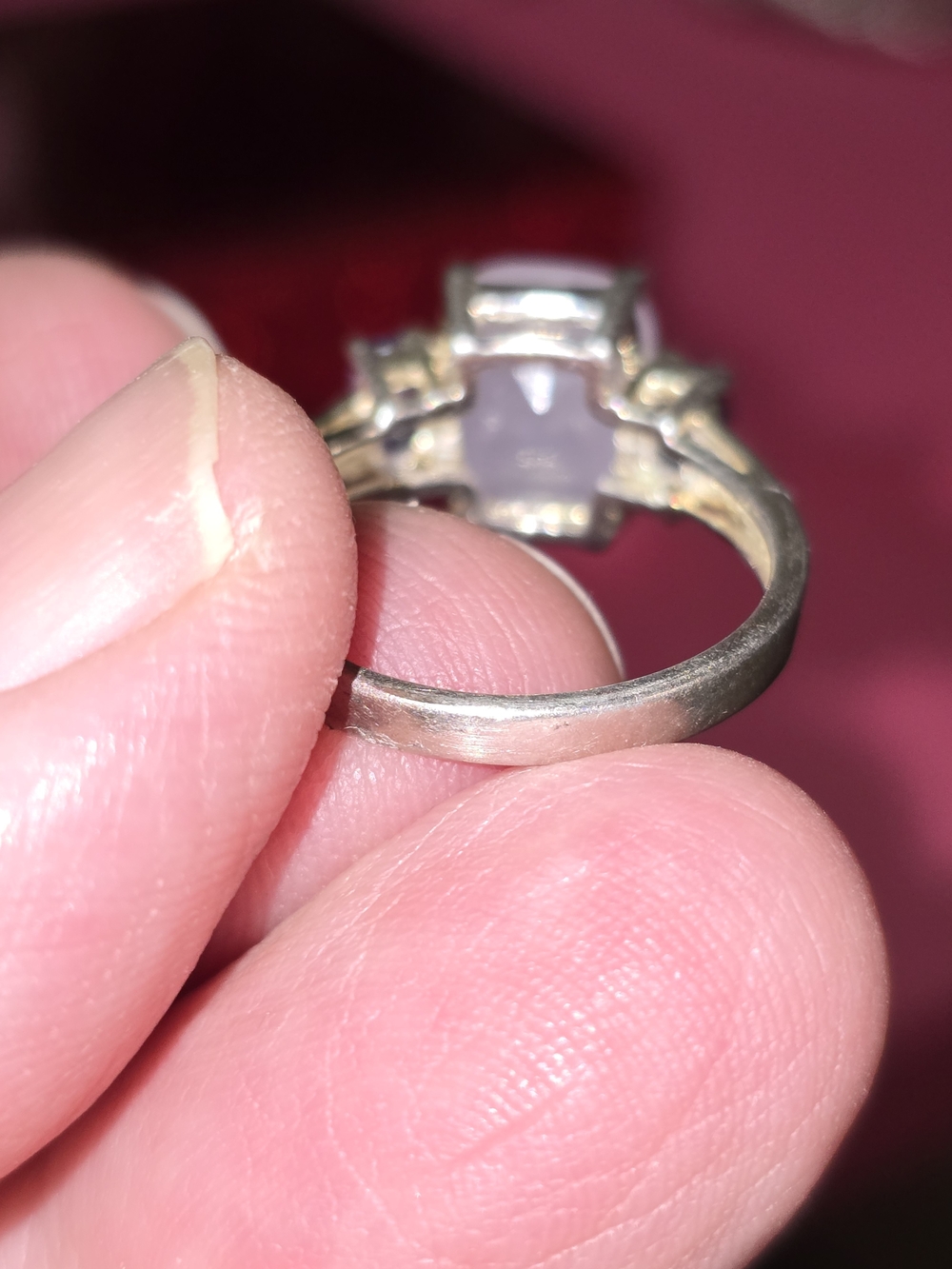 Sterling Silver Lavender Chalcedony & Amethyst Three-Stone Ring Size 7 - Picture 8 of 9